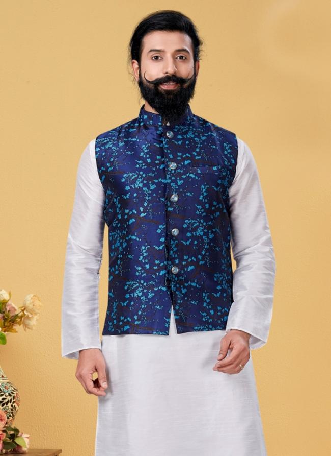 Heavy Jacquard Neavy Blye Festival Wear Embroidery Work Readymade Men's Waist Coat